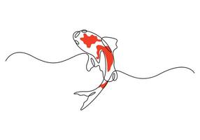 Continuous single line drawing of koi fish. Fish farm concept. One line art fish icon. Graphic illustration vector