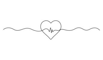 Continuous one line drawing of heartbeat or pulse. Single line cardiogram icon. One line drawing background. Graphic illustration vector