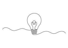Continuous one line art idea light bulb. Creative solution team work lamp concept. Graphic illustration vector