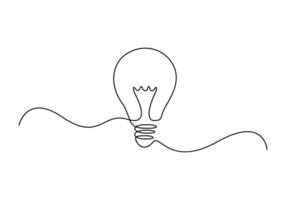 Continuous one line art idea light bulb creative solution team work lamp concept graphic illustration vector