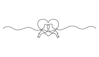 Valentines day card decoration with hearts continuous one line drawing. Graphic illustration vector