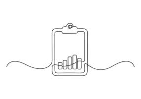 Continuous line drawing of clipboard. Growth graph icon business, bar chart, object one line, single line art, graphic illustration vector