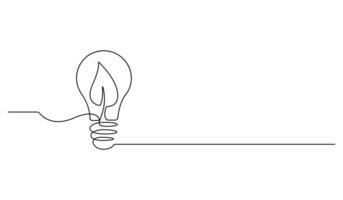 Continuous one line drawing of light bulb out line graphic illustration vector