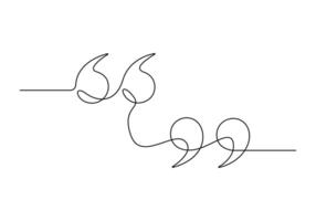 Single continuous line drawing of a quote mark. Graphic illustration vector