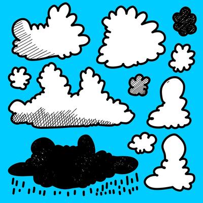 Clouds Doodle Set on blue background.