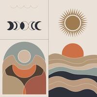 Bauhaus Sun And Moon Silhouette Composition on a Background vector