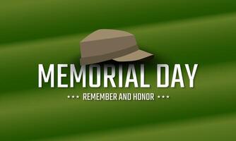 Memorial day celebration design with army hat illustration on green gradient background. vector