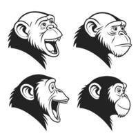 set of four monkey head illustration vector