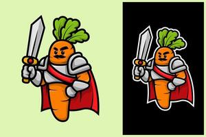 Cartoon Carrot Knight with Sword and Armor vector