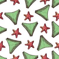 hand drawn colored seamless pattern with bikini bottoms and starfish in vintage style vector