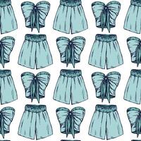 hand drawn colored seamless pattern with summer shorts and top in vintage style vector