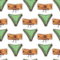 hand drawn colored seamless pattern with bandeau bikini in vintage style vector