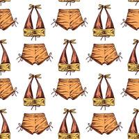 hand drawn colored seamless pattern with bikini and shorts in vintage style vector