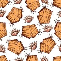 hand drawn colored seamless pattern with summer shorts and seashells in vintage style vector