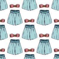 hand drawn colored seamless pattern with bikini top and shorts in vintage style vector