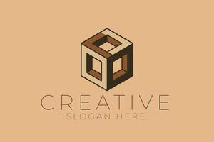 Abstract Brown Beige Geometric Cube Modern Art Icon Form Neat Lines Image vector