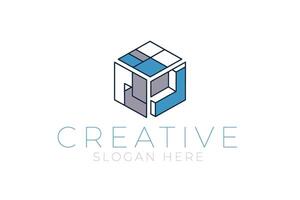 Abstract Geometric Cube Modern Blue Gray Art Icon Lines Clean Style Image vector
