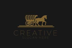 Elegant Horse Drawn Wagon Vintage Style art cart icon gold dark line retro vector