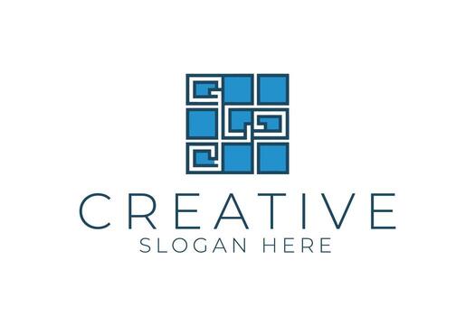 Abstract Blue Geometric Square Template art icon clean shape lines style image vector