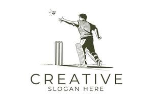 Cricket Wicket Keeper Action Pose Graphic bat man game ball team pads retro match vector