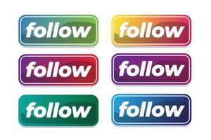 Colorful Gradient Follow Buttons Social Media UI UX Web Set Red App Icon Blue Green vector