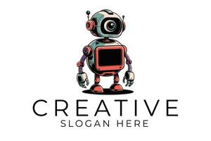 Retro Robot Character Digital Art AI Eye Red Fun Icon Cute Mech vector