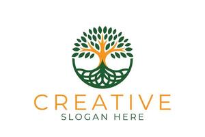 Elegant Green Tree of Life leaf root icon gold roots image vector