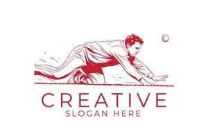 Dynamic Cricket Player Diving Catch Action Red Graphic man game bold team ball speed skill vector