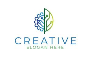 Abstract Green Tech Gear Modern Minimalist Eco Art Blue Line Idea Clean Smart vector