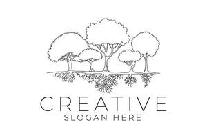 Interconnected Trees Roots Nature Graphic art icon line black vector