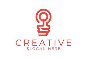 Abstract Red Line Art Creative Lightbulb Idea Icon Smart Power Clean Symbol vector