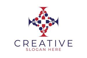 Abstract Red Blue Geometric Cross Template art icon bold clean shape style vector