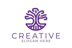 Purple Tree of Life Minimalist Elegant art icon line roots brand style vector