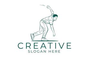 Dynamic Cricket Bowler Action Pose Sketch Green art ball game team line icon vector
