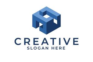Abstract Blue Cube Modern Creative Business 3D Icon Clean Image Brand Style vector