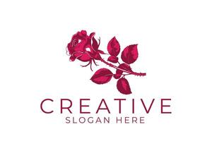 Elegant Crimson Rose Floral Botanical red art ink stem icon pink vector
