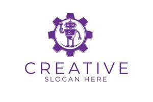 Purple Robot Mechanic Gear Template tool icon cute brand style clean retro vector