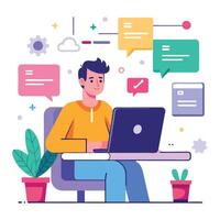 a man doing online distant work. vector