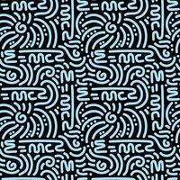 Emc2 seamless pattern with doodle Light blue science doodle in black background vector