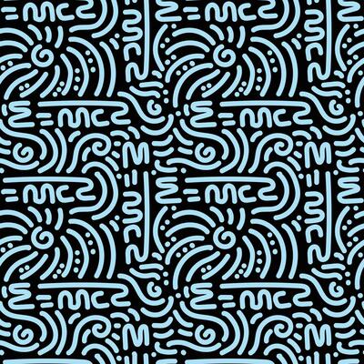 Emc2 seamless pattern with doodle Light blue science doodle in black background