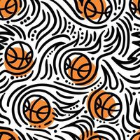 Basketball doodle seamless pattern in white background. Hand drawn doodle and pattern. vector