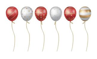 A set of red and white balloons with different patterns for holidays, parties, sales vector