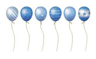 A set of dark and light blue balloons with different patterns on them for holidays, parties, sales vector