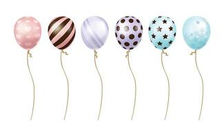 A set of balloons in pink, purple, blue, with different patterns on them, suitable for festivals, parties, sales vector