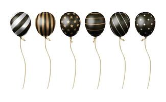 A set of black balloons with different patterns for holidays, parties, sales vector