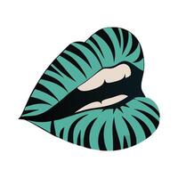 Zebra Print Lip with Green and Black Tones and Tongue vector