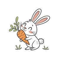 Cute Easter Bunny Hugging a Carrot - Adorable Spring Illustration vector