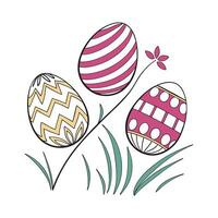 Decorative Easter Eggs with Stripes and Zigzags in Grass - Festive Spring Illustration vector