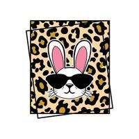 Cool Easter Bunny with Sunglasses on Leopard Print Background - Trendy Spring Design vector
