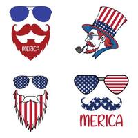 Exclusive American Flag Mustache and Beard Art Collection vector